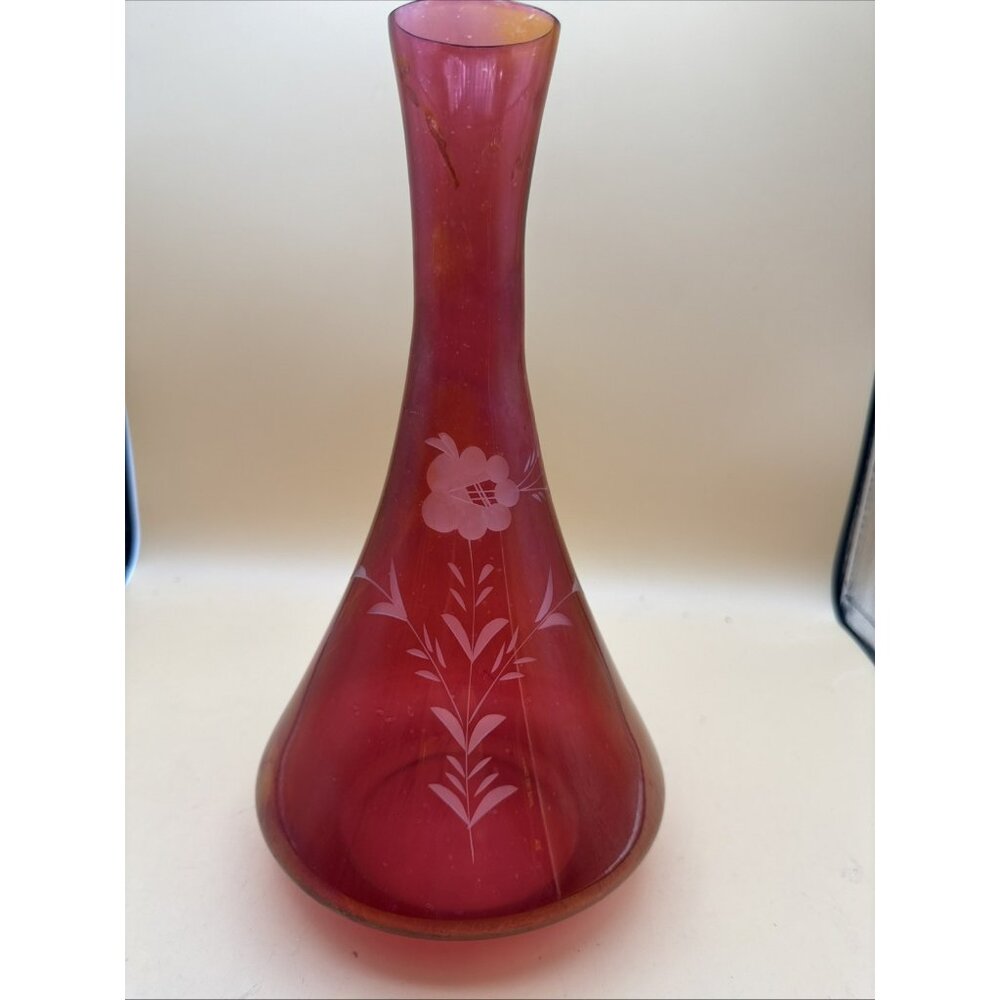 Bohemian Vase Czech Cut To Clear Cranberry Clear Cut Blossoms